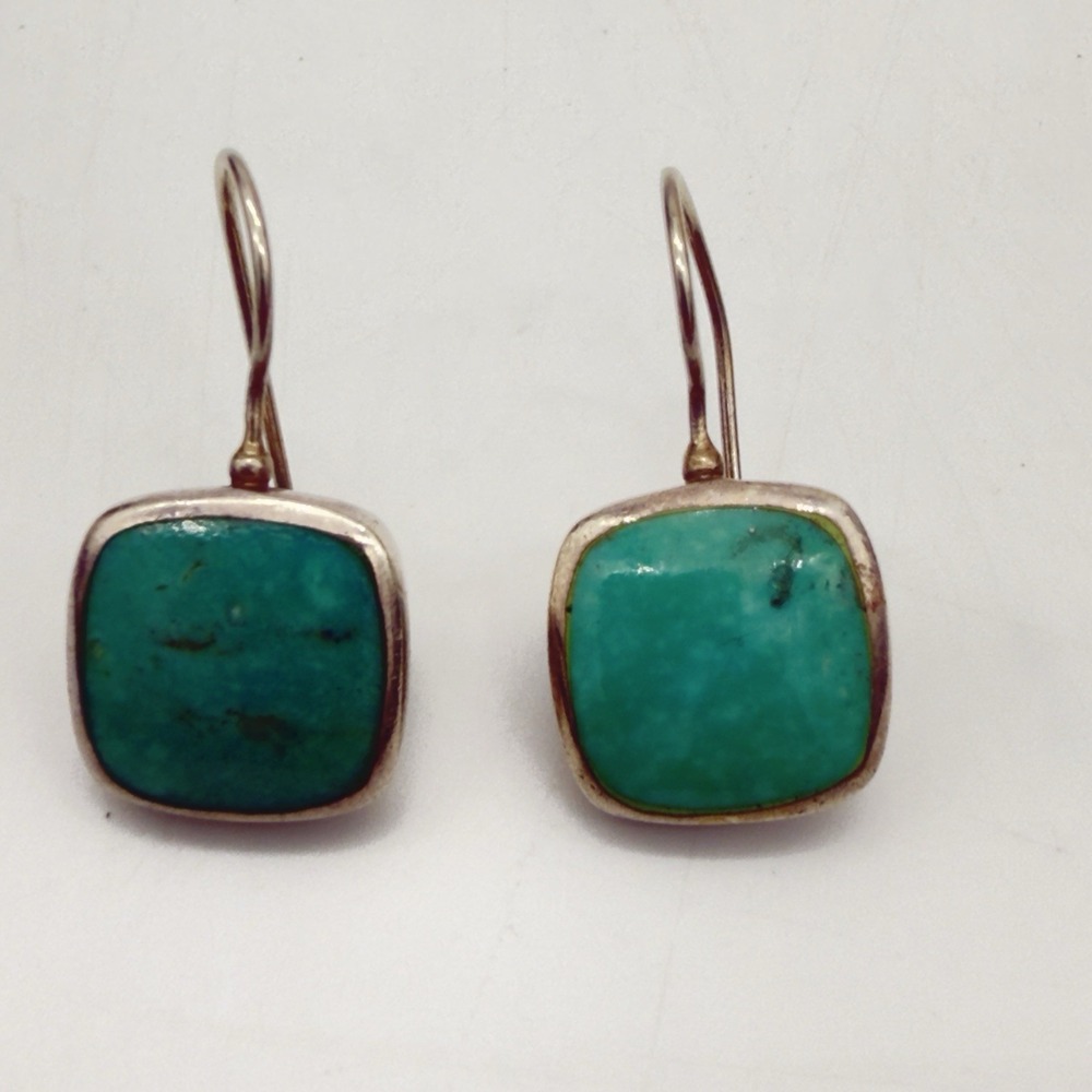 SX Dangle Earrings Womens Turquoise Silver Good 925 Sterling Vintage
